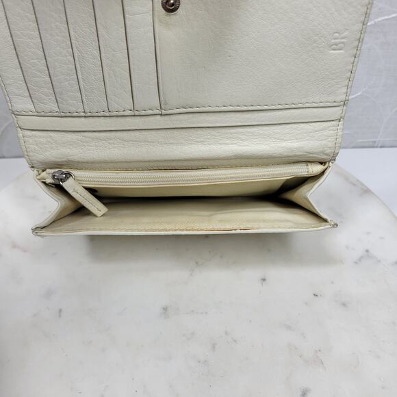 VTG Cow Leather Bi-fold Checkbook Wallet White Ivory Card Slots Simple Classic - Picture 8 of 16